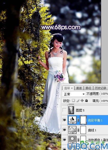 Photoshop婚片调色教程实例：给外景拍摄的清新美女婚纱照调出唯美的逆光