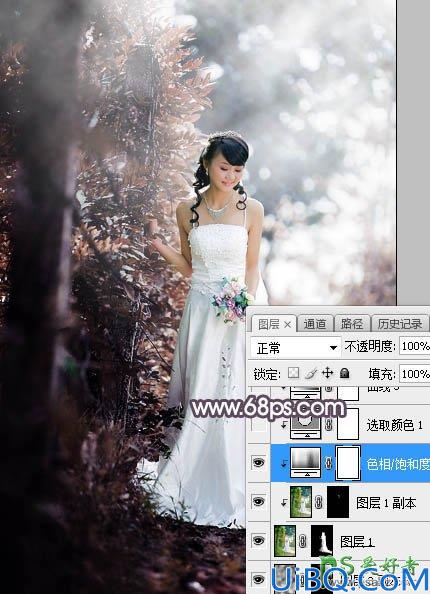 Photoshop给低胸性感的美女婚纱照调出唯美的中性红褐色