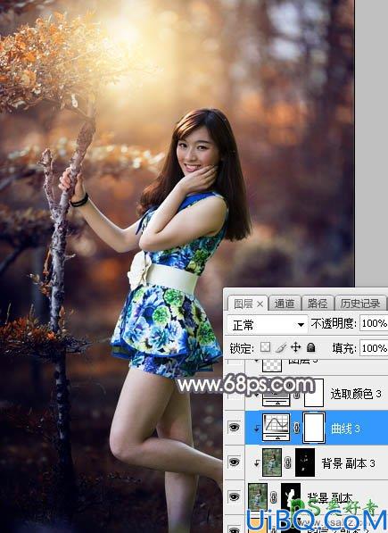 Photoshop美女调色：给阳光气质的成熟魅力女人外拍写真照调出深秋暗红色