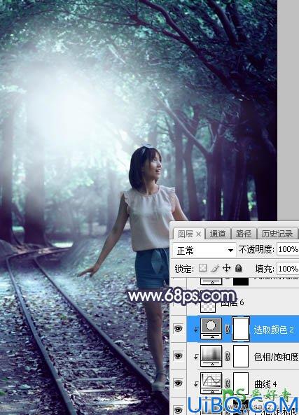 Photoshop给光线发暗的青春少女外拍写真照调出唯美的青蓝色