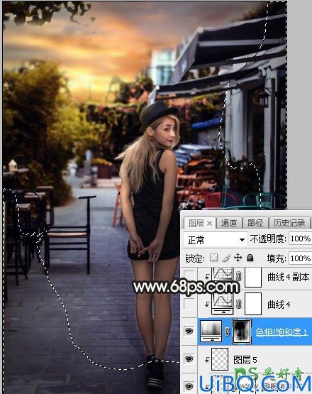 Photoshop女生照片调色：给餐厅外的金发性感女生照片调出明亮的霞光色彩