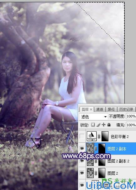 Photoshop给绿荫中自拍的可爱萌女艺术写真集调出甜美清新的色彩