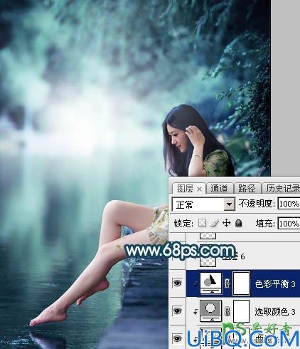 Photoshop给清纯玉腿美脚女神艺术写真图片调出梦幻唯美的青绿色