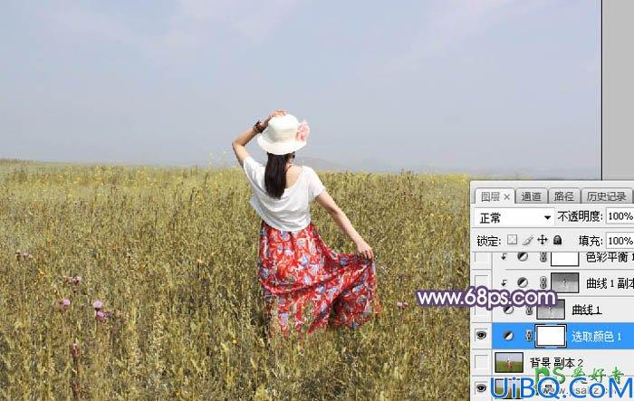 Photoshop给性感女生外景自拍的个人艺术照摄影图片调出韩系淡蓝色