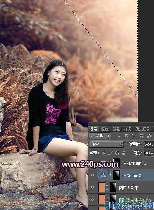 Photoshop给公园水池边洗脚的美女写真照调出甜美的橙红色