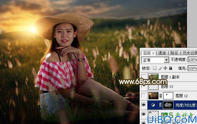 Photoshop调色教程：给草原上自拍的未成年少女图片调出唯美的晨曦阳光色