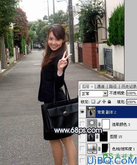 Photoshop美女照片调色：给乡间小路上自拍的唯美美女写真照调出晨曦色