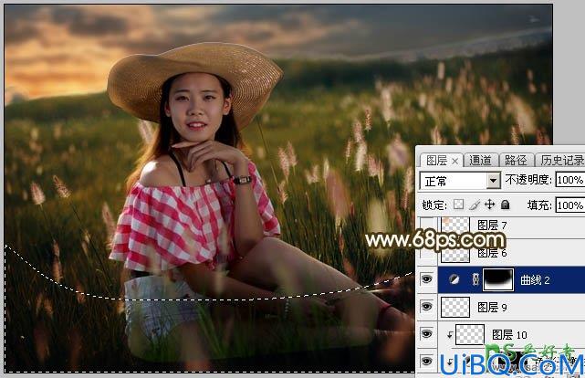 Photoshop调色教程：给草原上自拍的未成年少女图片调出唯美的晨曦阳光色