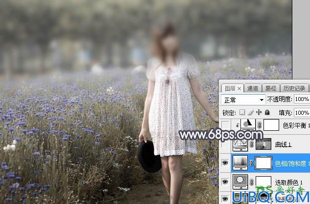 Photoshop给公园中自拍的性感长裙未成年少女图片调出梦幻的淡冷