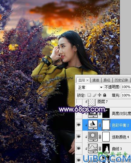 Photoshop给性感长腿推女郎外景写真照调出温暖的霞光色彩