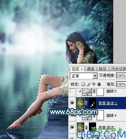 Photoshop给清纯玉腿美脚女神艺术写真图片调出梦幻唯美的青绿色