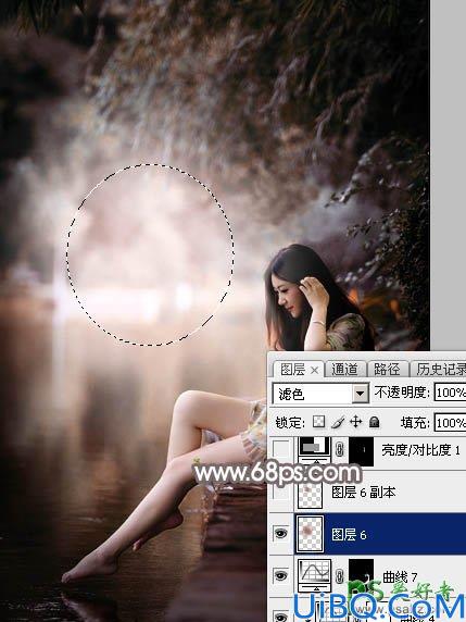 Photoshop美女图片调色实例：给公园水边自拍的美女照片调出唯美的红褐色