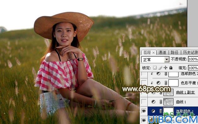 Photoshop调色教程：给草原上自拍的未成年少女图片调出唯美的晨曦阳光色