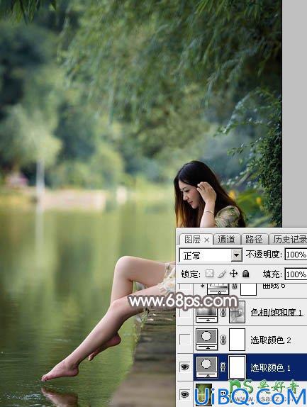 Photoshop美女图片调色实例：给公园水边自拍的美女照片调出唯美的红褐色