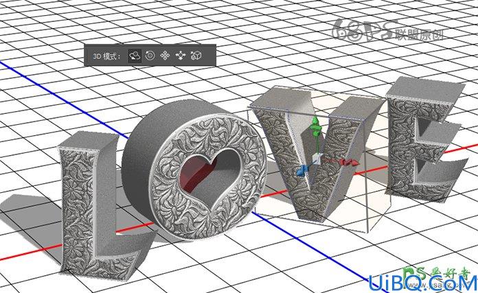 Photoshop设计七夕情人节古典纹理LOVE金属立体字效，古典金属文