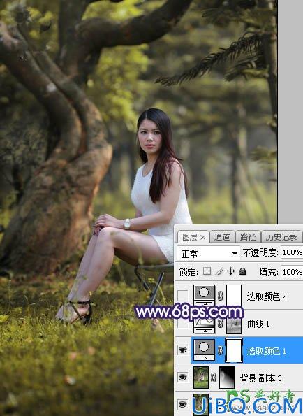 Photoshop给绿荫中自拍的可爱萌女艺术写真集调出甜美清新的色彩