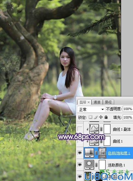 Photoshop给外景长腿美女个人艺术照摄影图片调出小清新蓝黄色