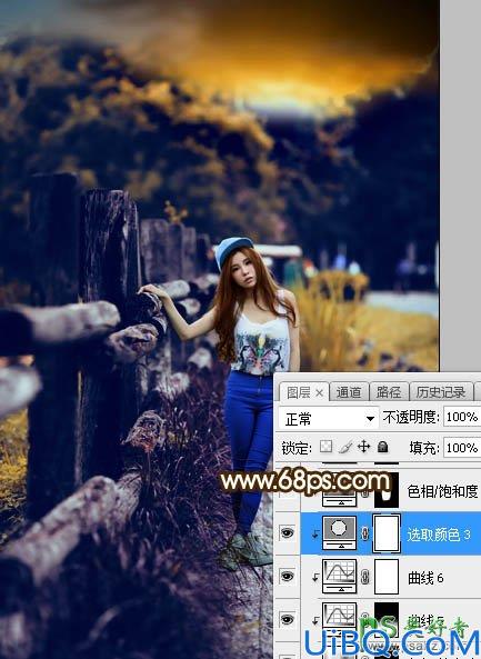 Photoshop萌女图片调色：给木头围墙外自拍的萌女写真照调出甜美的蜜桃色