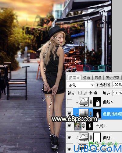 Photoshop女生照片调色：给餐厅外的金发性感女生照片调出明亮的霞光色彩