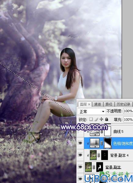 Photoshop给绿荫中自拍的可爱萌女艺术写真集调出甜美清新的色彩