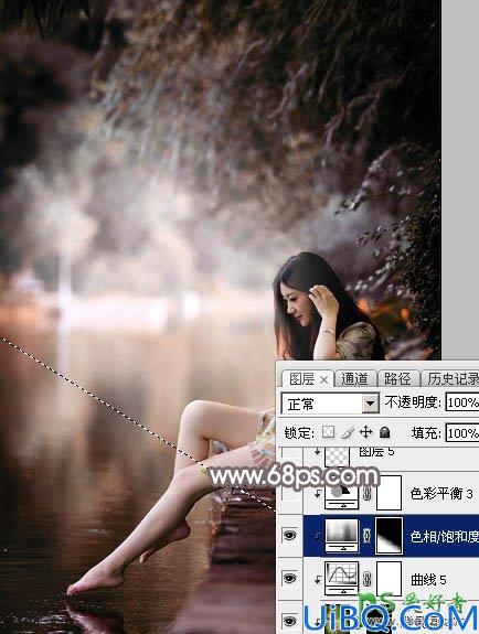 Photoshop美女图片调色实例：给公园水边自拍的美女照片调出唯美的红褐色