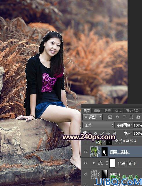 Photoshop给公园水池边洗脚的美女写真照调出甜美的橙红色