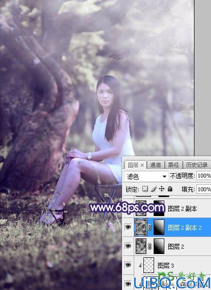 Photoshop给绿荫中自拍的可爱萌女艺术写真集调出甜美清新的色彩