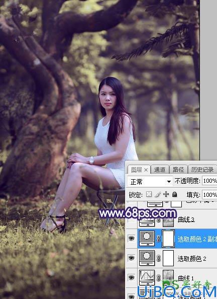 Photoshop给绿荫中自拍的可爱萌女艺术写真集调出甜美清新的色彩