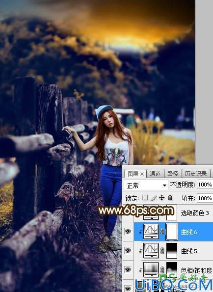 Photoshop萌女图片调色：给木头围墙外自拍的萌女写真照调出甜美的蜜桃色