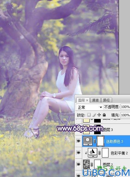 Photoshop给外景长腿美女个人艺术照摄影图片调出小清新蓝黄色