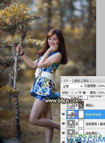 Photoshop给花仙子可爱美女外景艺术照调出甜美的黄褐色