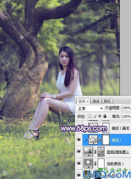 Photoshop给外景长腿美女个人艺术照摄影图片调出小清新蓝黄色