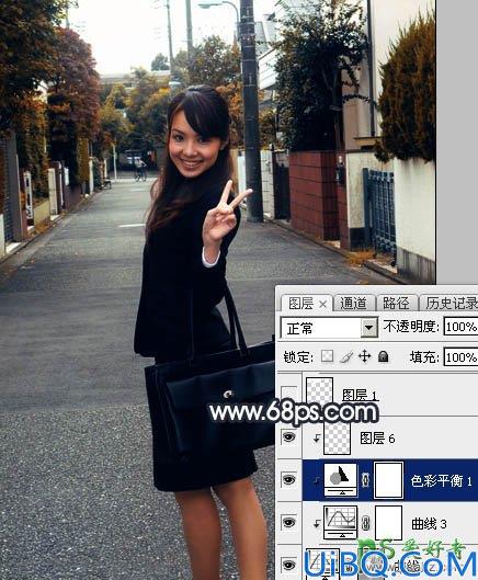 Photoshop美女照片调色：给乡间小路上自拍的唯美美女写真照调出晨曦色