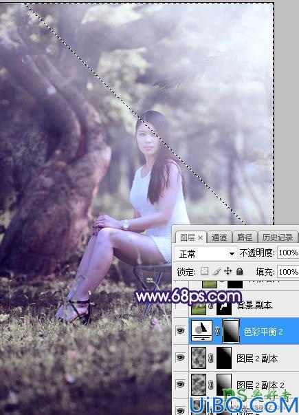 Photoshop给绿荫中自拍的可爱萌女艺术写真集调出甜美清新的色彩