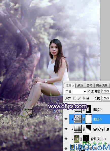 Photoshop给绿荫中自拍的可爱萌女艺术写真集调出甜美清新的色彩