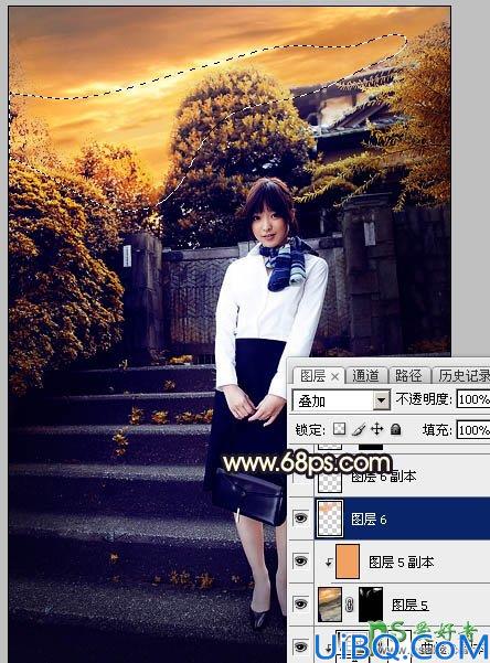 Photoshop给性感空姐制服美女外景写真图片调出唯美的夕阳霞光色