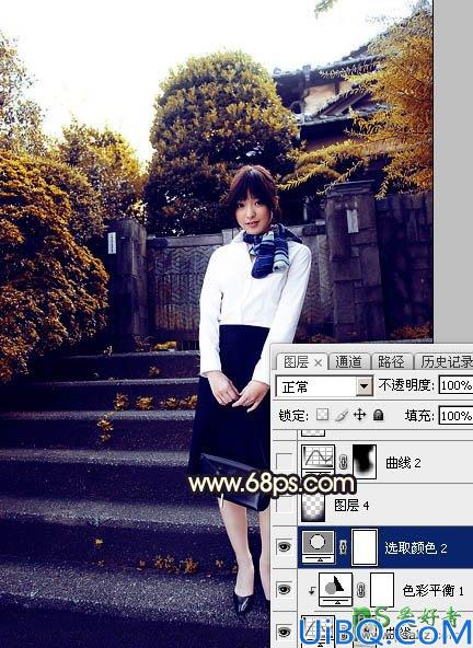 Photoshop给性感空姐制服美女外景写真图片调出唯美的夕阳霞光色