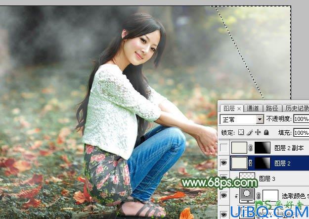 Photoshop给青青草地上自拍的性感果子美眉写真照调出唯美意境秋季青绿色