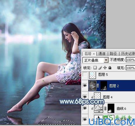 Photoshop调色教程：给未成年清纯少女写真照调出魔幻般的青蓝色效果