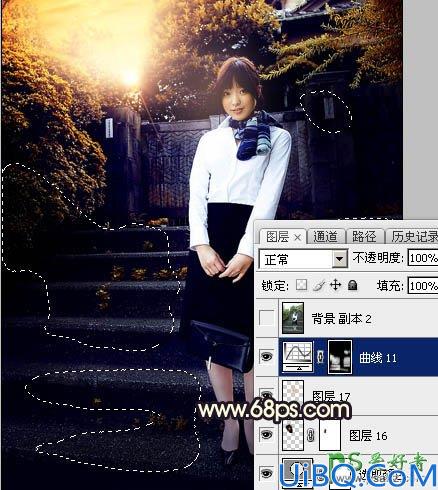 Photoshop给性感空姐制服美女外景写真图片调出唯美的夕阳霞光色