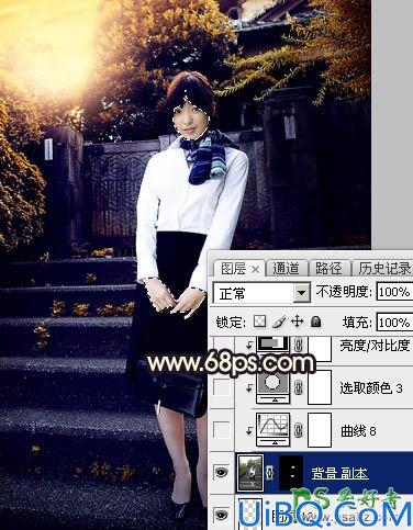 Photoshop给性感空姐制服美女外景写真图片调出唯美的夕阳霞光色