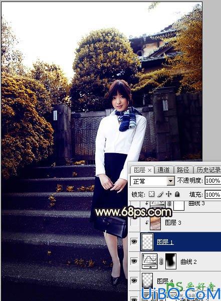 Photoshop给性感空姐制服美女外景写真图片调出唯美的夕阳霞光色