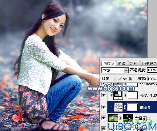 Photoshop给外景自拍的高清美女写真图片调出古典暗紫色效果