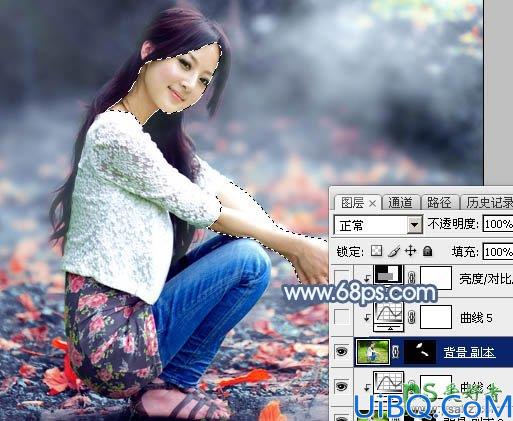 Photoshop给外景自拍的高清美女写真图片调出古典暗紫色效果