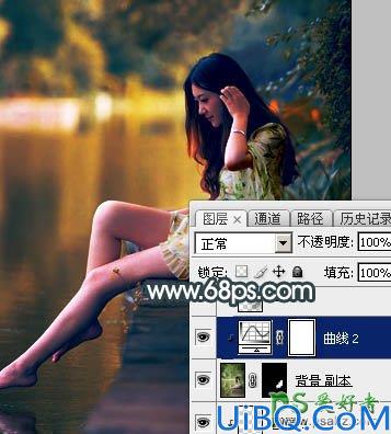 Photoshop调色教程：给漂亮的小清新女生照片调出唯美的青黄色，美腿女生