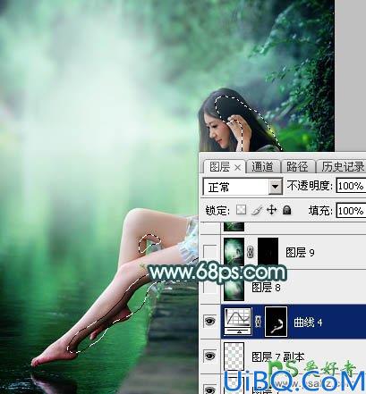 Photoshop给美腿玉足rt艺术照少女图片调出清爽的绿色调-清新甜美的青绿