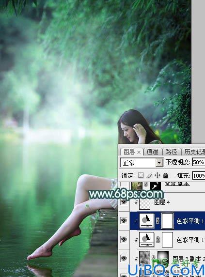 Photoshop给美腿玉足rt艺术照少女图片调出清爽的绿色调-清新甜美的青绿