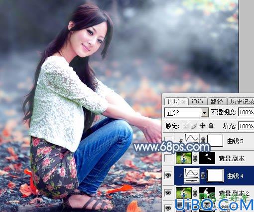 Photoshop给外景自拍的高清美女写真图片调出古典暗紫色效果