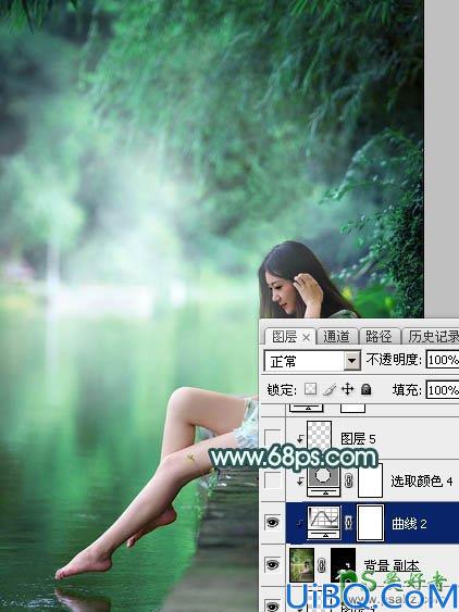 Photoshop给美腿玉足rt艺术照少女图片调出清爽的绿色调-清新甜美的青绿