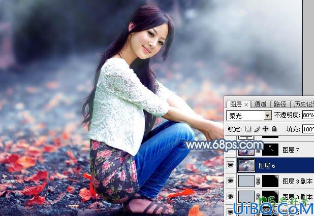 Photoshop给外景自拍的高清美女写真图片调出古典暗紫色效果